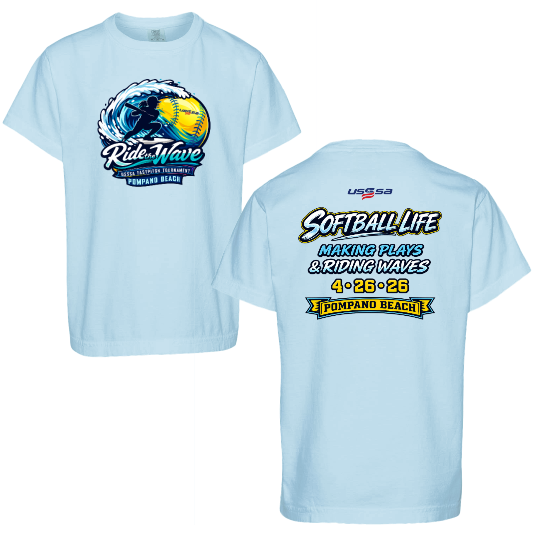 Ride the Wave Tournament Shirt 100% Cotton Comfort Colors T Chambray