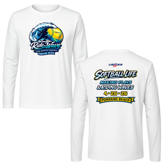 Ride the Wave Tournament Shirt Performance Long Sleeve T White
